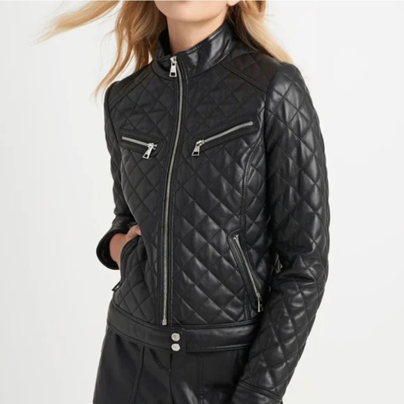 KARL LAGERFELD Black Quilted Leather Jacket - Picture 1 of 7